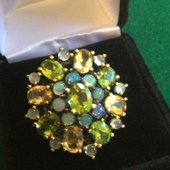 Amazing Genuine Peridot, Citrine & Opal Ring - Picture 8 of 12